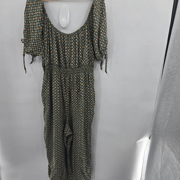 A.U.W. Green Geometric Shapes Tie Sleeve Pockets Jumpsuit 3x - Picture 2 of 15